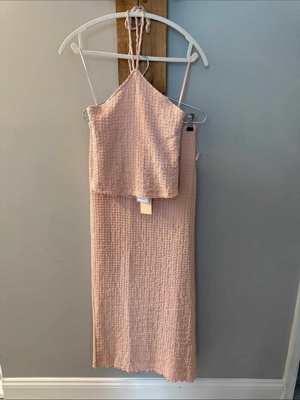 Blush Pink Textured Two-Piece Halter Top & Skirt Set, M, NWT